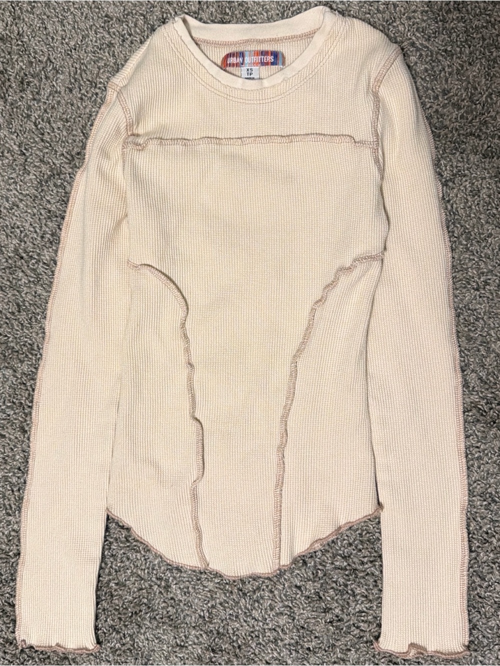 Urban Outfitters Light Cream Ribbed Long-Sleeve Top